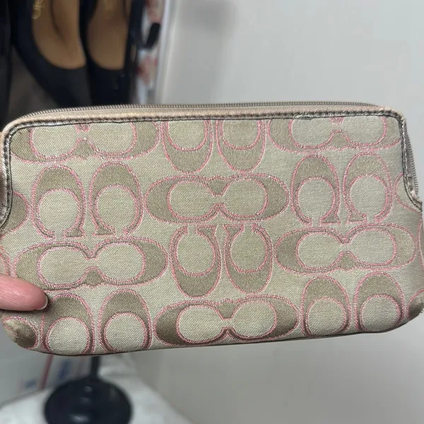 Coach Tan and Pink Signature Wristlet Clutch - Image 3