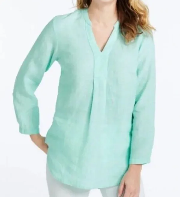L.L. Bean Premium Washable Linen Long Tunic Top Size Large 100% Linen Fair Aqua - Image 10