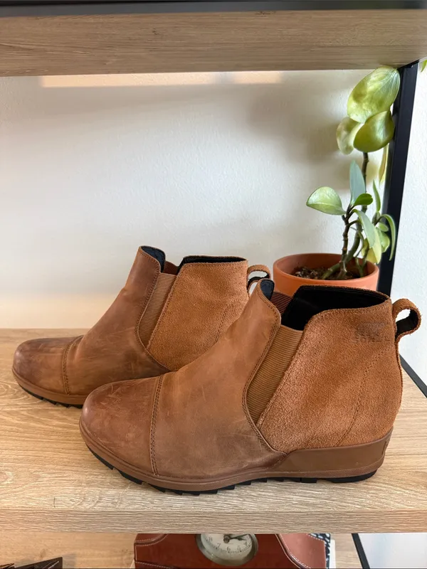 Sorel Evie II Chelsea Wedge Brown Leather Slip On Bootie, 10.5 - Image 5