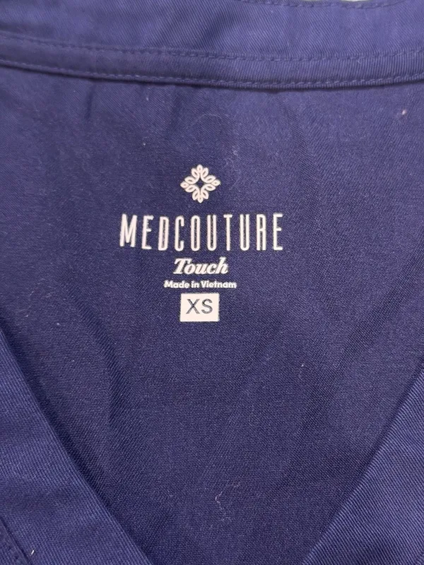 MedCouture Touch Scrub Top, Eggplant, Size XS, V-Neck with Pocket and Rib-Knit S - Image 3