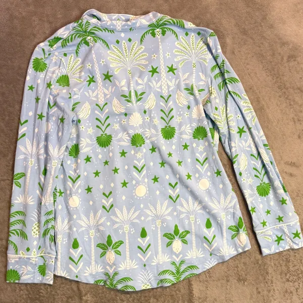 The Cat's Pajamas PJ Set Womens XS Blue Tropicana Palm Pima Cotton Lounge - Image 5