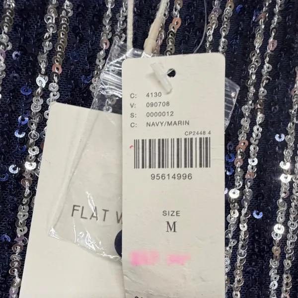 Anthropologie Flat White Sequin Stripe Midi Dress Womens M Blue Evening Cocktail - Image 13