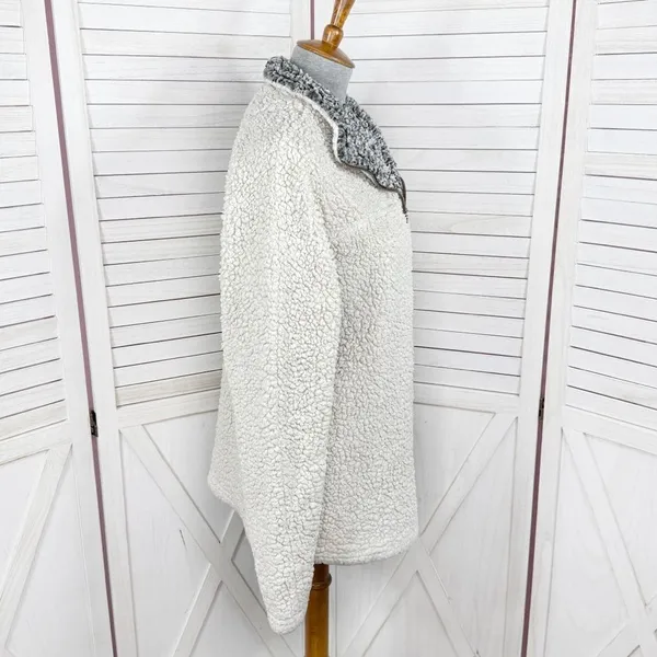 True Grit Faux Sherpa Jacket Women Small Beige Pullover Sherpa Quarter Zip Teddy - Image 3