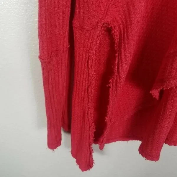 Free People Sunset Park Thermal Oversized Waffle Knit Red Coral Long Sleeve Boho - Image 7