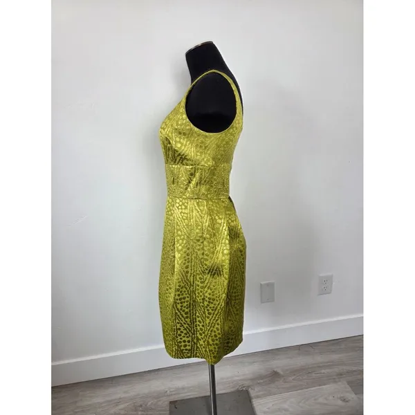 Antonio Melani Lime Green Gold Metallic Dress Midi Cocktail Evening Formal 4 - Image 3