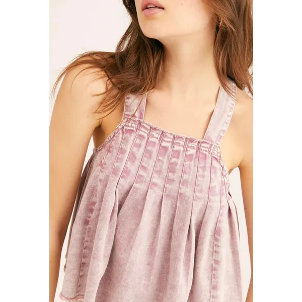 Free People Marina Denim Babydoll Crop Top Distressed Purple XL - Image 4