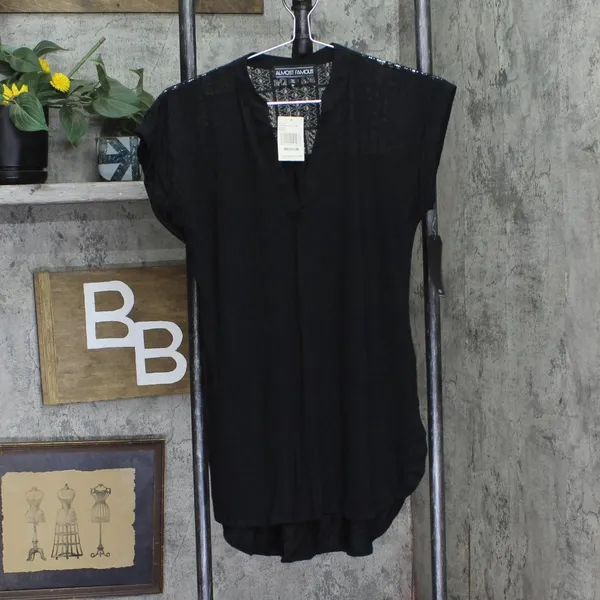 NWT Almost Famous Juniors Cap-Sleeve High-Low Utility Tunic Black M - Image 2