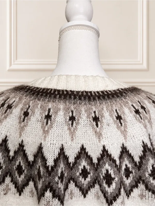 Old Navy XS Cream Brown Fair Isle Wool Blend Nordic Sweater CabinCore Ski Resort - Image 5