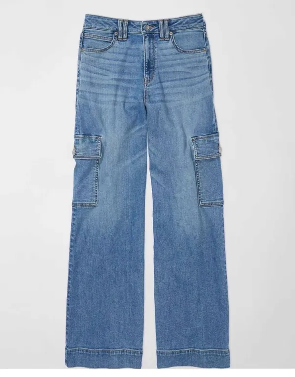 American Eagle Dreamy Drape Stretch Super High-Waisted Cargo Baggy Wide-Leg Jean Sz 10 - Image 2