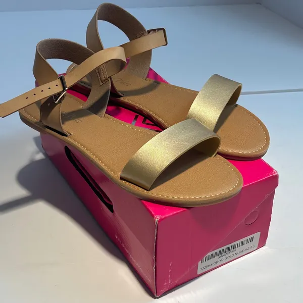 Dream Pairs Hoboo‎ Gold Nude Flat Ankle Strap Sandals 8.5 Metallic Minimalist - Image 2