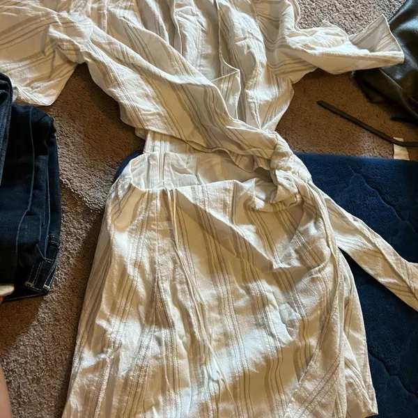 Zara Beige and Cream Striped Rustic‎ side Cut Out Wrap Mini Dress Small - Image 6
