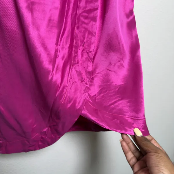 Anthropologie Maeve Women Tulip Midi Skirt 8 Pink Satin Faux Wrap Magenta - Image 4