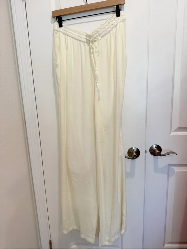 MONDAY SWIMWEAR‎ Tahiti Pants Ivory Wide Leg Drawstring Waist size V 12-14 Beach - Image 5