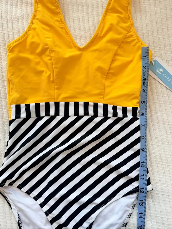 Cupshe Yellow and Black-White Striped One-Piece Swimsuit - Image 6