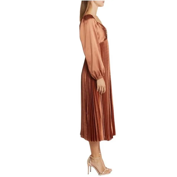 ZOE AND CLAIRE Long Sleeve Pleated Midi Dress in Sienna - Image 4