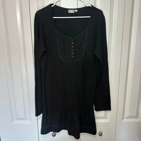 Y2K Black Peasant Top Tunic Henley Lace Trim XL Babydoll Gothic Bella Swan Elena - Image 2