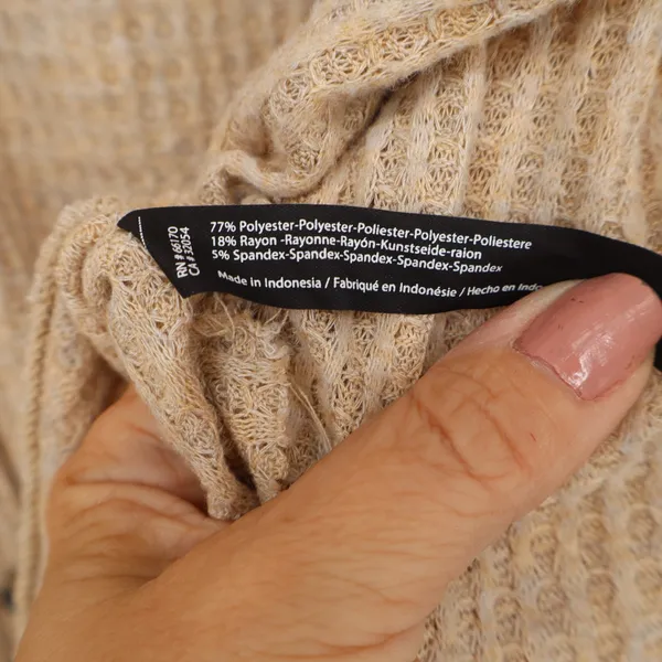 Out From Under Urban Outfitters Waffle Knit Cardigan Beige XS Oversized Thermal - Image 4