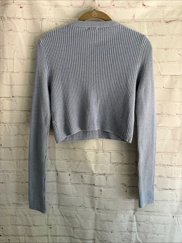 Garage Light Blue Waffle Knit Cropped Sweater Woman’s Size Small - Image 3
