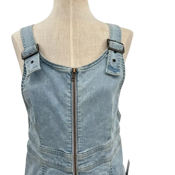 Free People Modern Femme Denim Jumper Dress Zip Front Overall Mini Size‎ 10 NWT - Image 5