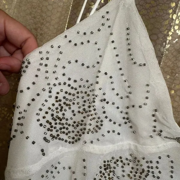 La Peche White Beaded Sequin Festival Party Cami Tank Top Large NWT - Image 3