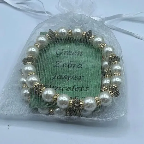 Artisan made set of 2 green zebra Jasper stretchy bracelets - Image 5