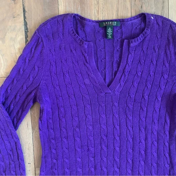 Ralph Lauren Purple Cable Knit Sweater Size Medium - Image 2