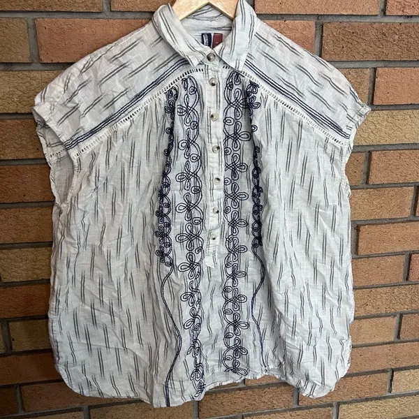 Anthropologie Pilcro Embroidered Surf Oversized Sleeveless Stripe Top Size XS - Image 4
