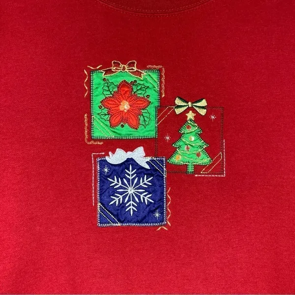 Holiday Editions Embroidered Christmas Women’s Red Sweater, Sz Small - Image 3