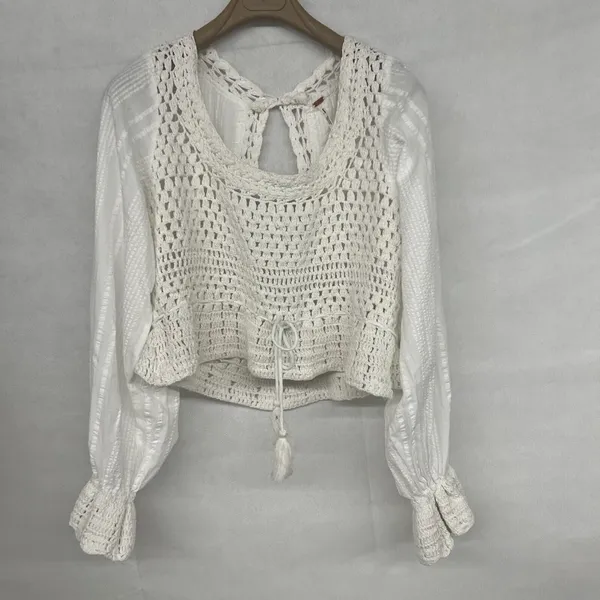new sz Large L FREE PEOPLE MEGAN CROCHET TOP IVORY WHITE VICTORIAN OPEN BACK - Image 5