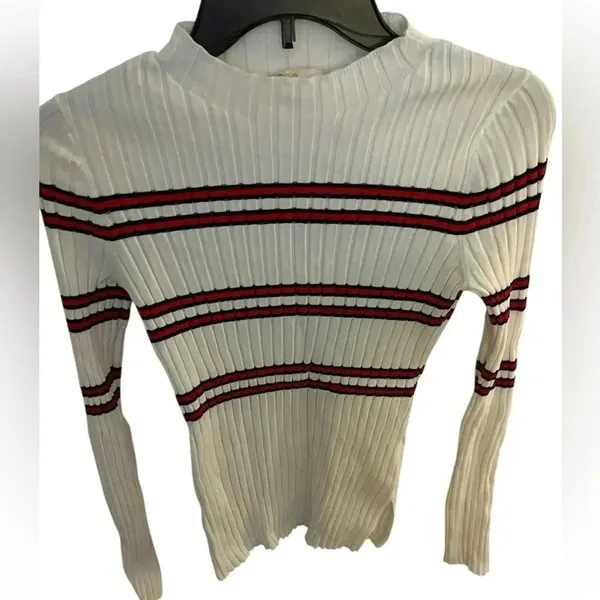 Maje‎ Manuel Ribbed Knit Womens High Neck Side Vent Striped Sweater Size 6 - Image 3
