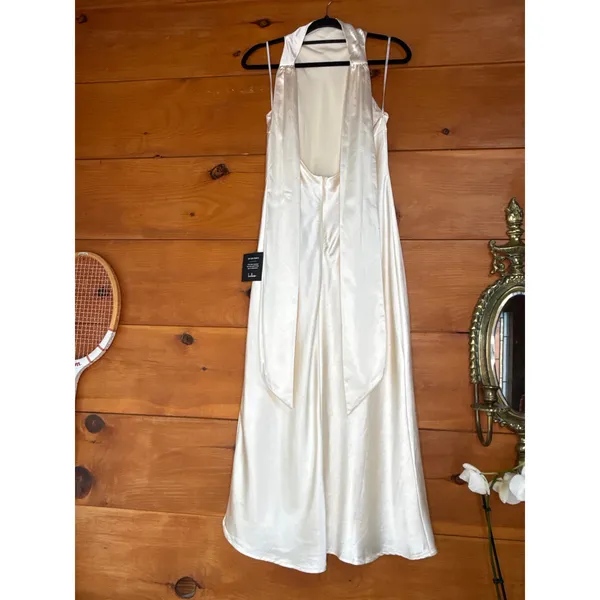 NWT Lulus Exceptional Status Ivory Halter Backless Slip Midi Dress Banquet Sz S - Image 4