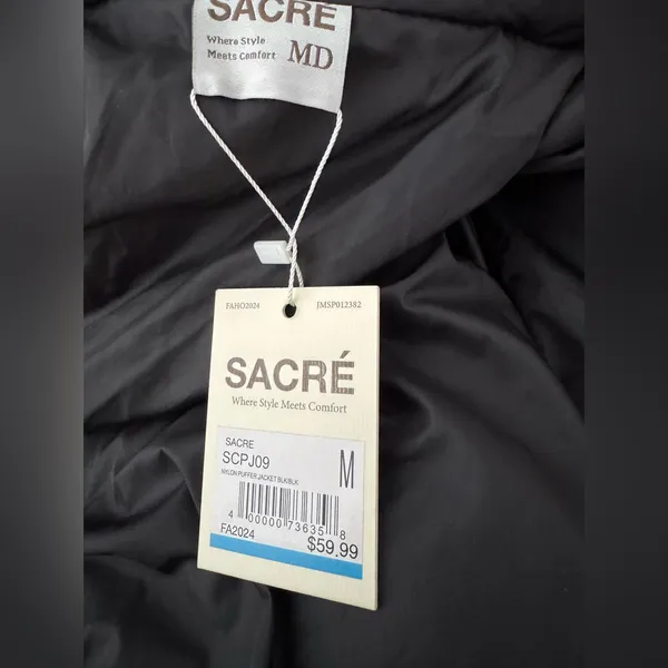 SACRÉ NYLON PUFFER Women’s Medium NWT Black - Image 2