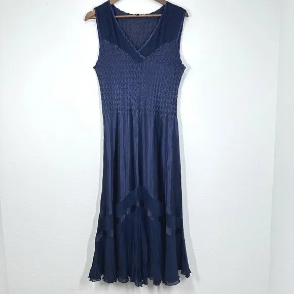 Komarov Navy Blue Women's Size XL‎ Charmeuse & Chiffon Tiered Cocktail Dress - Image 2
