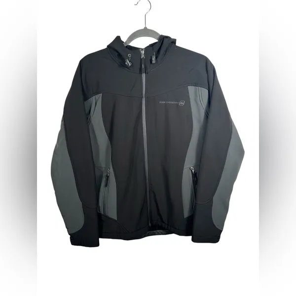 Free Country Live In It Womens‎ Black Gray Hooded Softshell Jacket Full Zip - Image 2