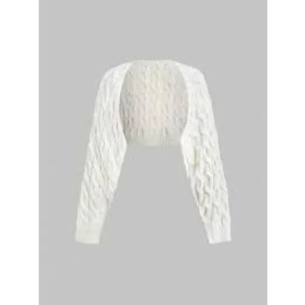 SHEIN Y2K style cable knit long sleeve shrug bolero sweater cream small - Image 2