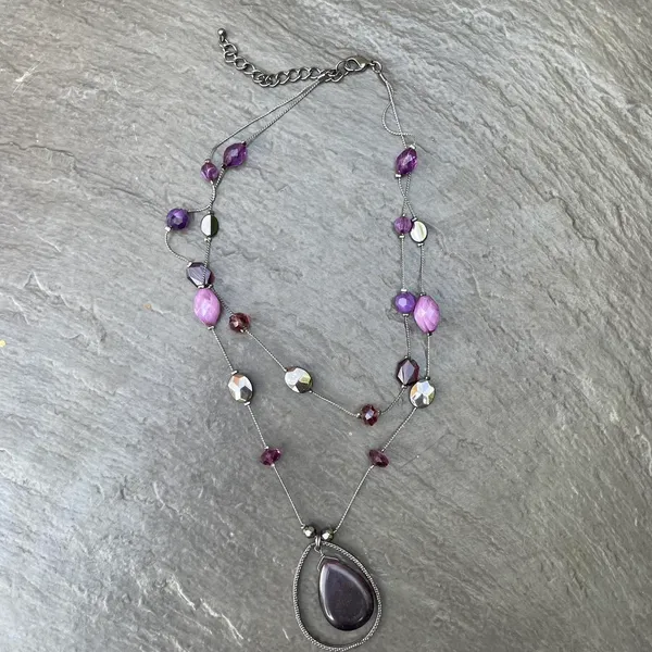 Free People Beautiful vintage purple beaded statement necklace - Image 2