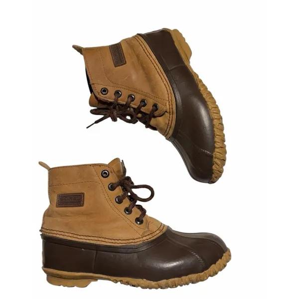 LL BEAN Women's Brown Leather Uninsulated Duck Bean Boots Sz 7 Rain Snow Winter - Image 4
