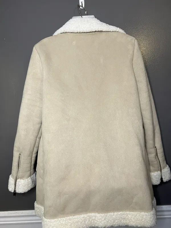 Show Me Your Mumu Jacket Womens Medium Beige Faux Shearling Sheldon Bomber Zip - Image 9