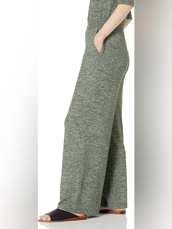 Daily Ritual Women's Relaxed Fit Cozy Knit Pleated Lounge Pant Green Wide Leg S - Image 2