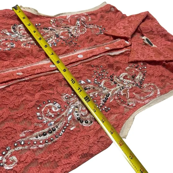 Y2K Miss Me Boho‎ Rhinestone Lace Button up Blouse Cottagecore Rodeo Country L - Image 10