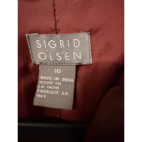 Sigrid Olsen Red Leather Jacket Womens Size 10 Full Zip Collared MIMU8967C - Image 4
