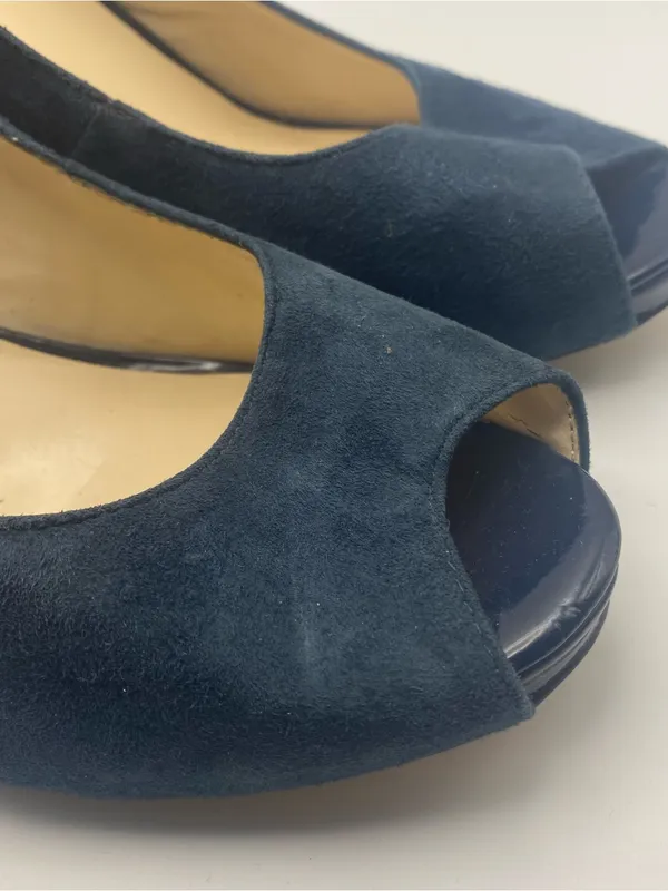 Nine West navy blue suede leather peep toe pumps heels retro business 9 - Image 3
