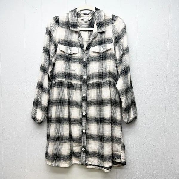 American Eagle Plaid Flannel Long Sleeve Shirt Dress Womens Large Y2K Grunge - Image 2