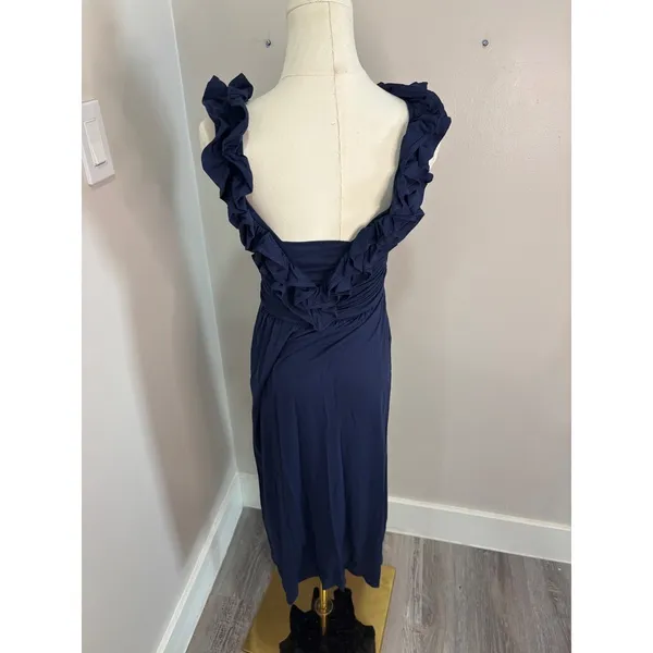 Lilly Pulitzer Navy Blue‎ Ruffle V-Neck Maxi Dress XS Jersey Knit Sleeveless - Image 5