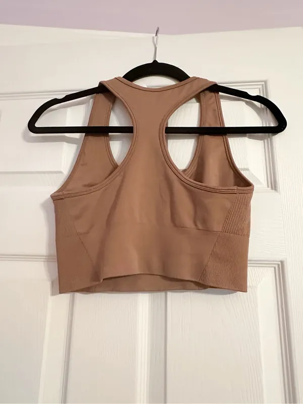 YPB (A&F) Brown Neutral Razorback Sports Bra - Image 3