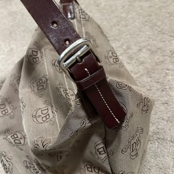Vintage Dooney & Bourke Brown Leather & Canvas Print Shoulder Bag - Image 6