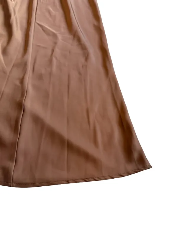 Pretty Garden Brown Sleeveless Satin Dress Midi Length High Neck Size Medium NWT - Image 9