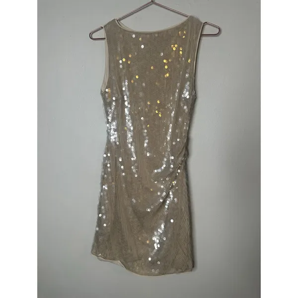 STAUD Off-White Sequin Mini Sleeveless Cocktail Eton Sparkle Dress size Small - Image 2