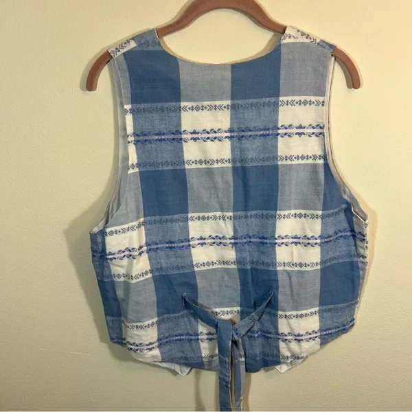 ✨ Vintage Ride Blue‎ White Plaid Western Vest Medium Nepal - Image 7