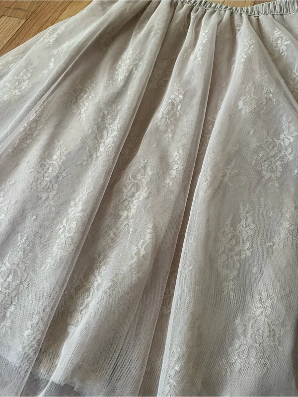 Cream Tulle Midi Skirt Floral Medium Bridal Cottagecore Romantic Wedding Guest - Image 2